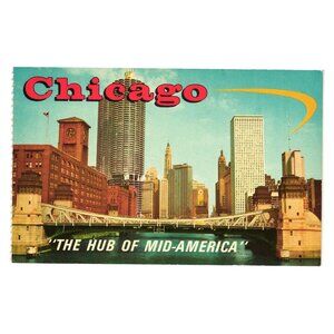 Vintage Chicago Postcard Hub Mid America Skyline Marina City Chicago River SM 14